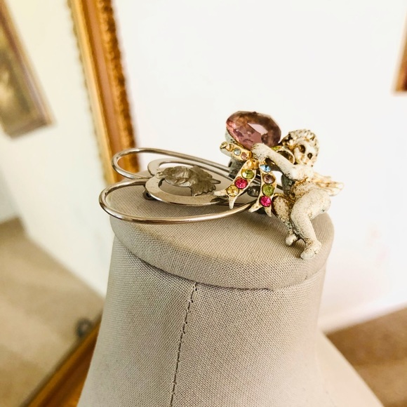 Vintage Nouveau Cherub Heart Rhinestone Angel Brooch & Sterling Heart Brooch - Picture 4 of 9